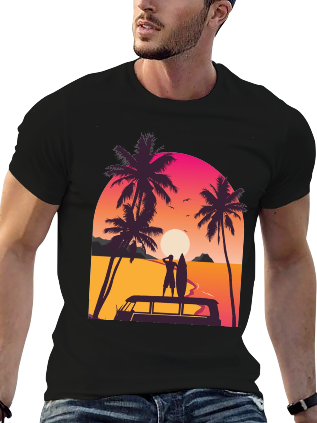 Sunset Surfer T-Shirt - Beach Vibes