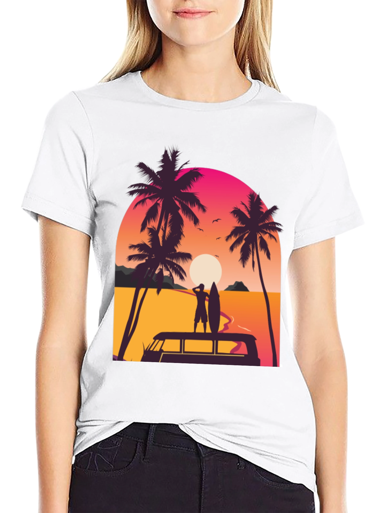 Sunset Surfer T-Shirt - Beach Vibes