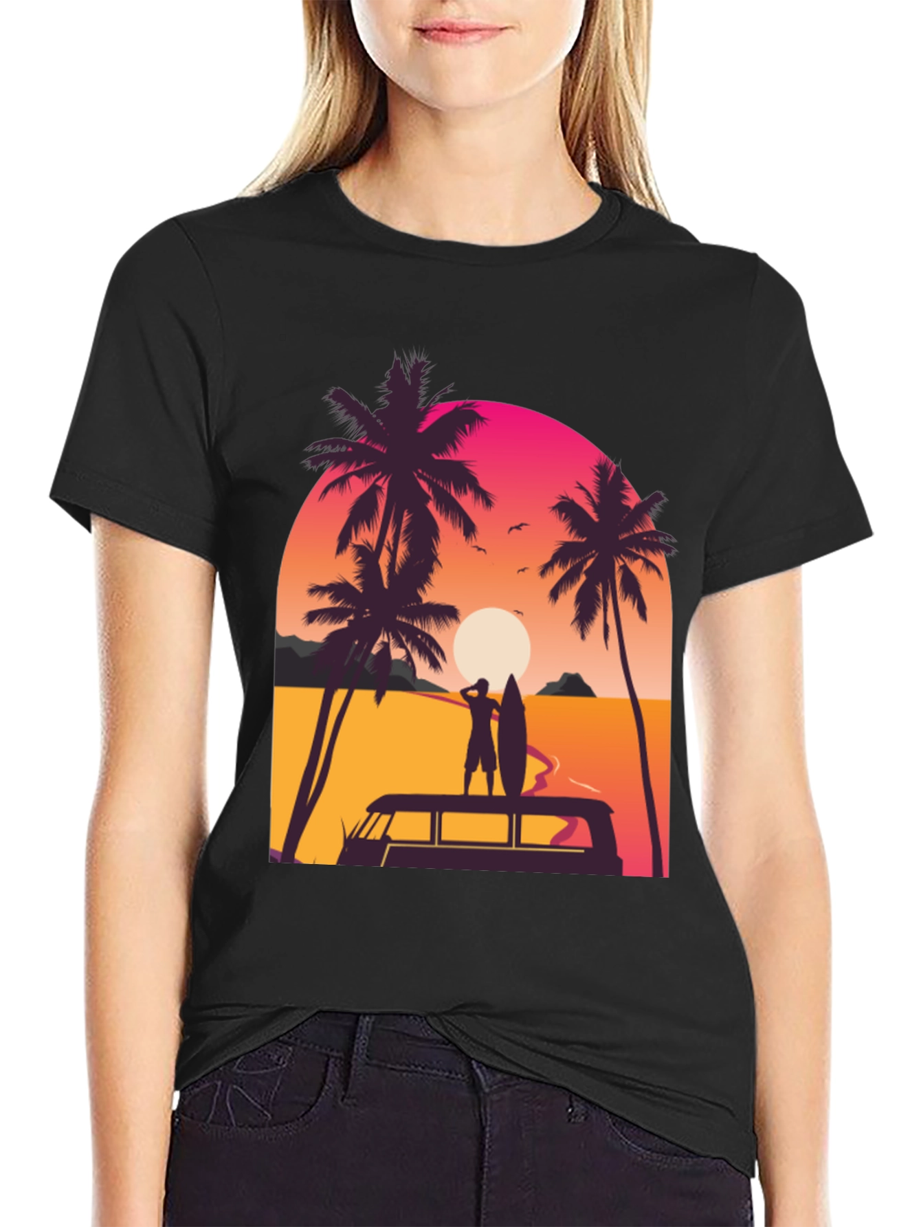 Sunset Surfer T-Shirt - Beach Vibes