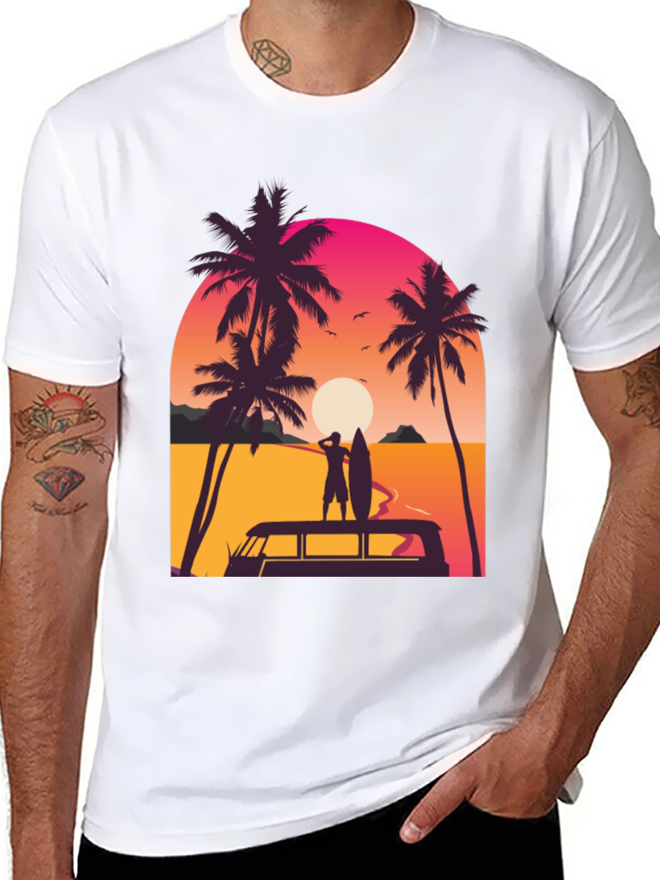 Sunset Surfer T-Shirt - Beach Vibes