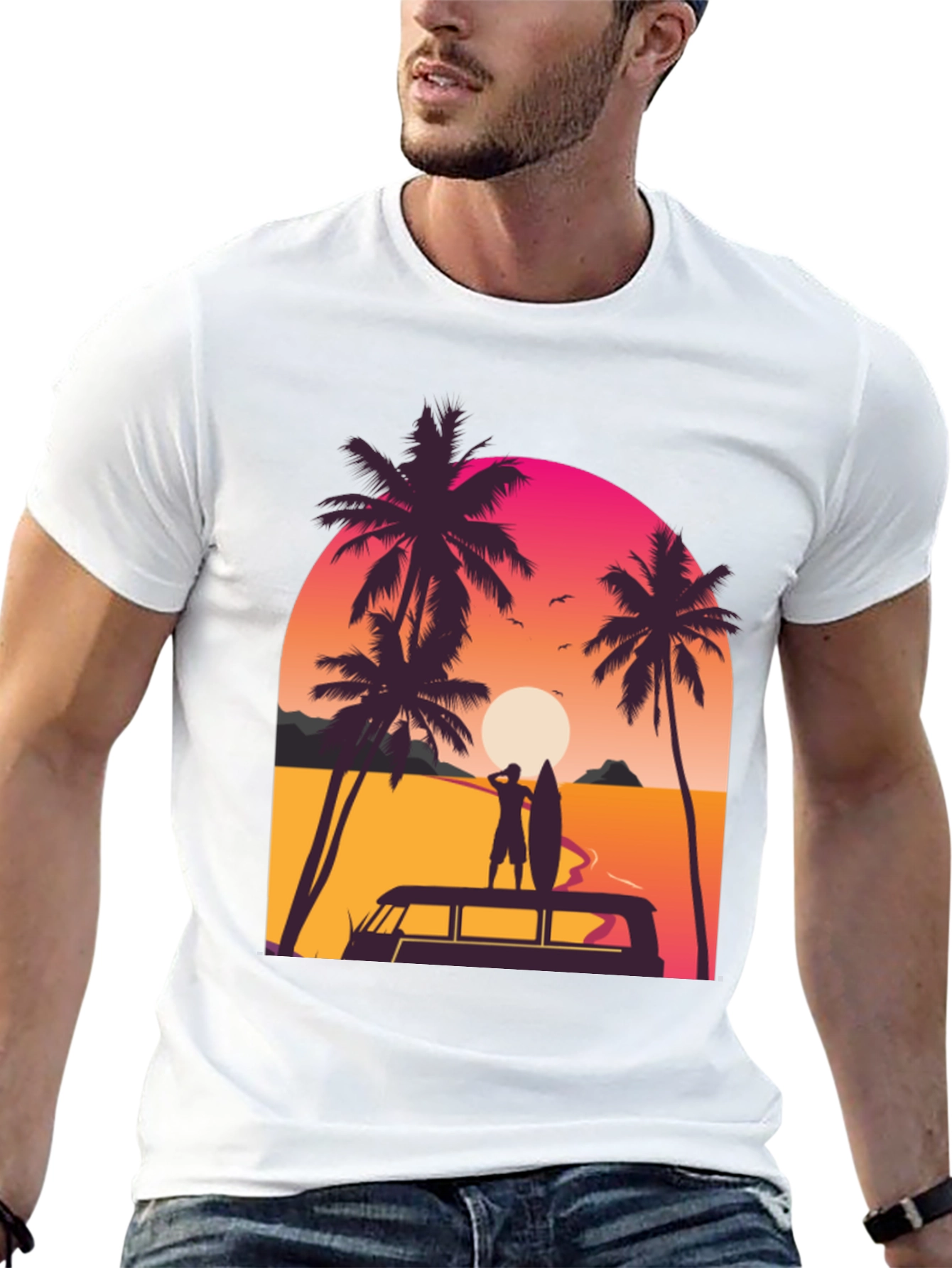 Sunset Surfer T-Shirt - Beach Vibes