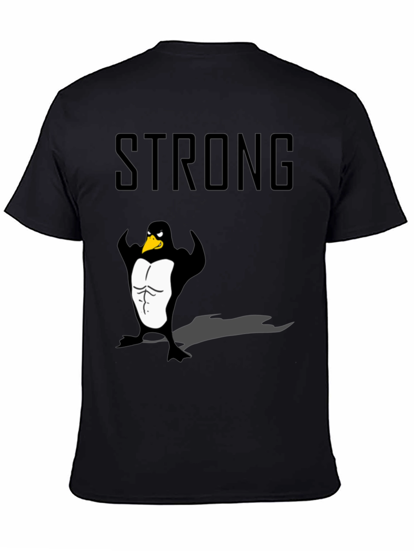 Strong Penguin Graphic Tee - Black Cotton T-Shirt