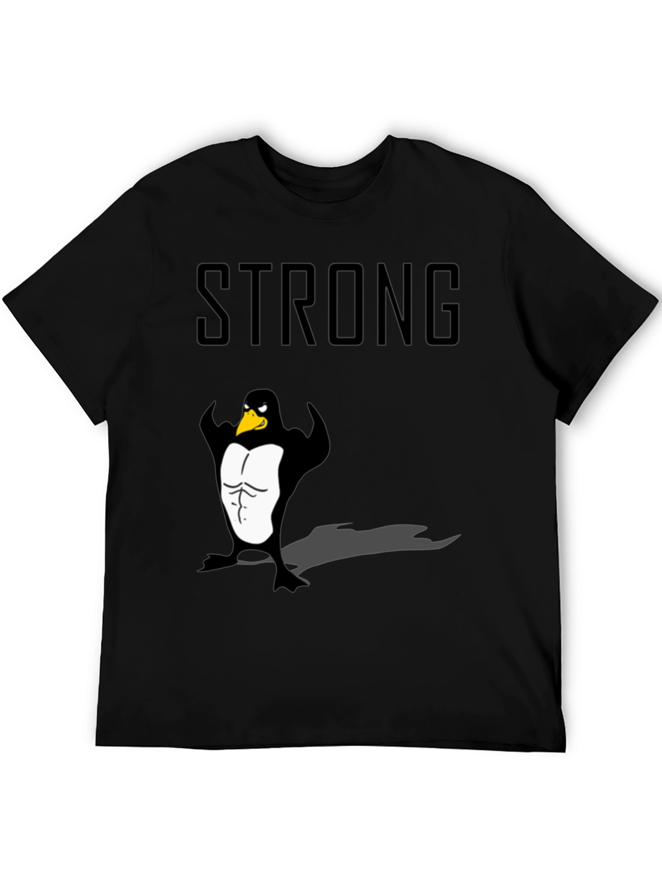 Strong Penguin Graphic Tee - Black Cotton T-Shirt