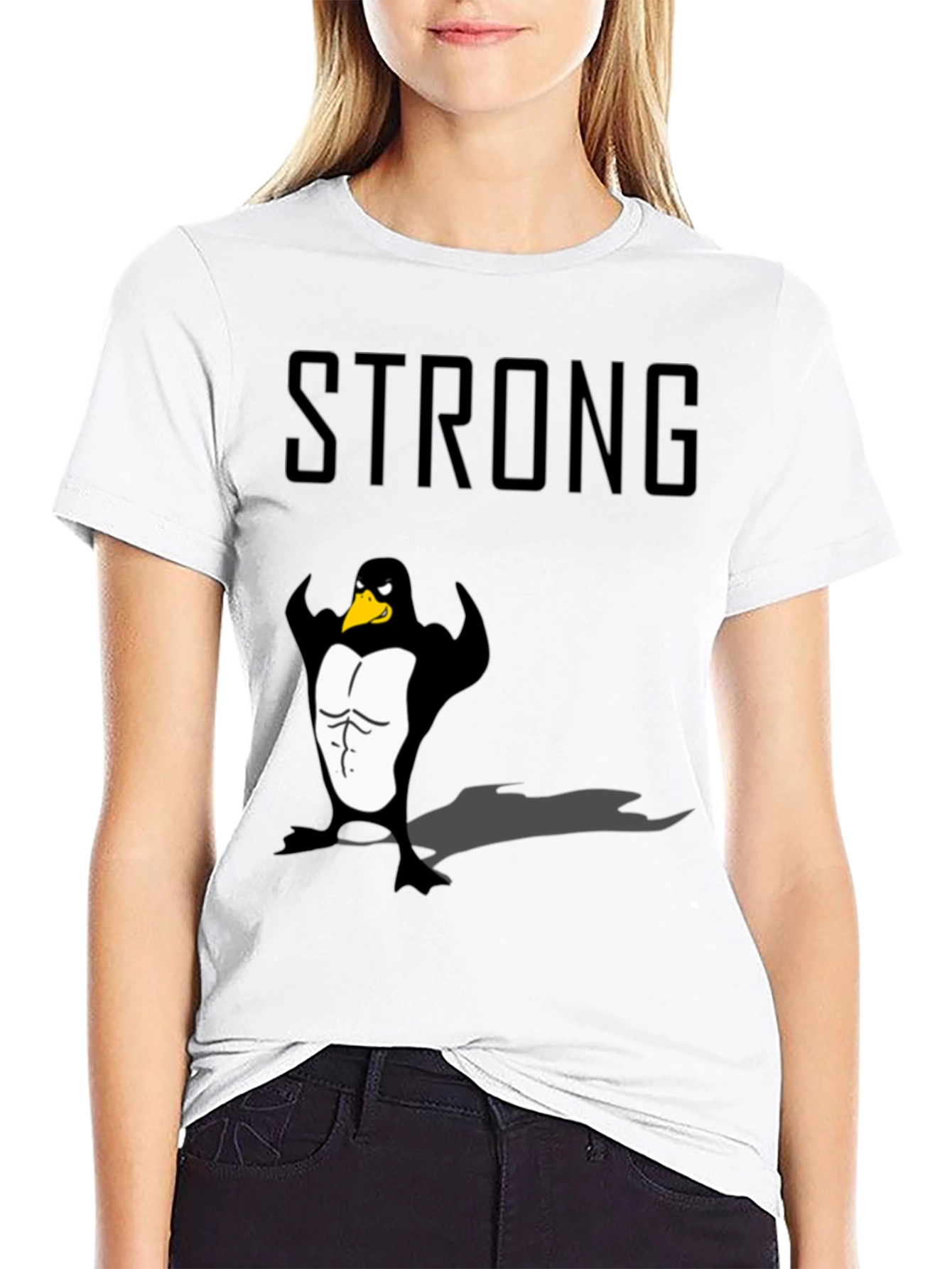 Strong Penguin Graphic Tee - Black Cotton T-Shirt