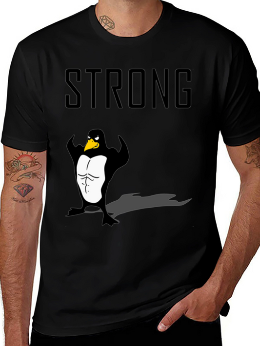 Strong Penguin Graphic Tee - Black Cotton T-Shirt