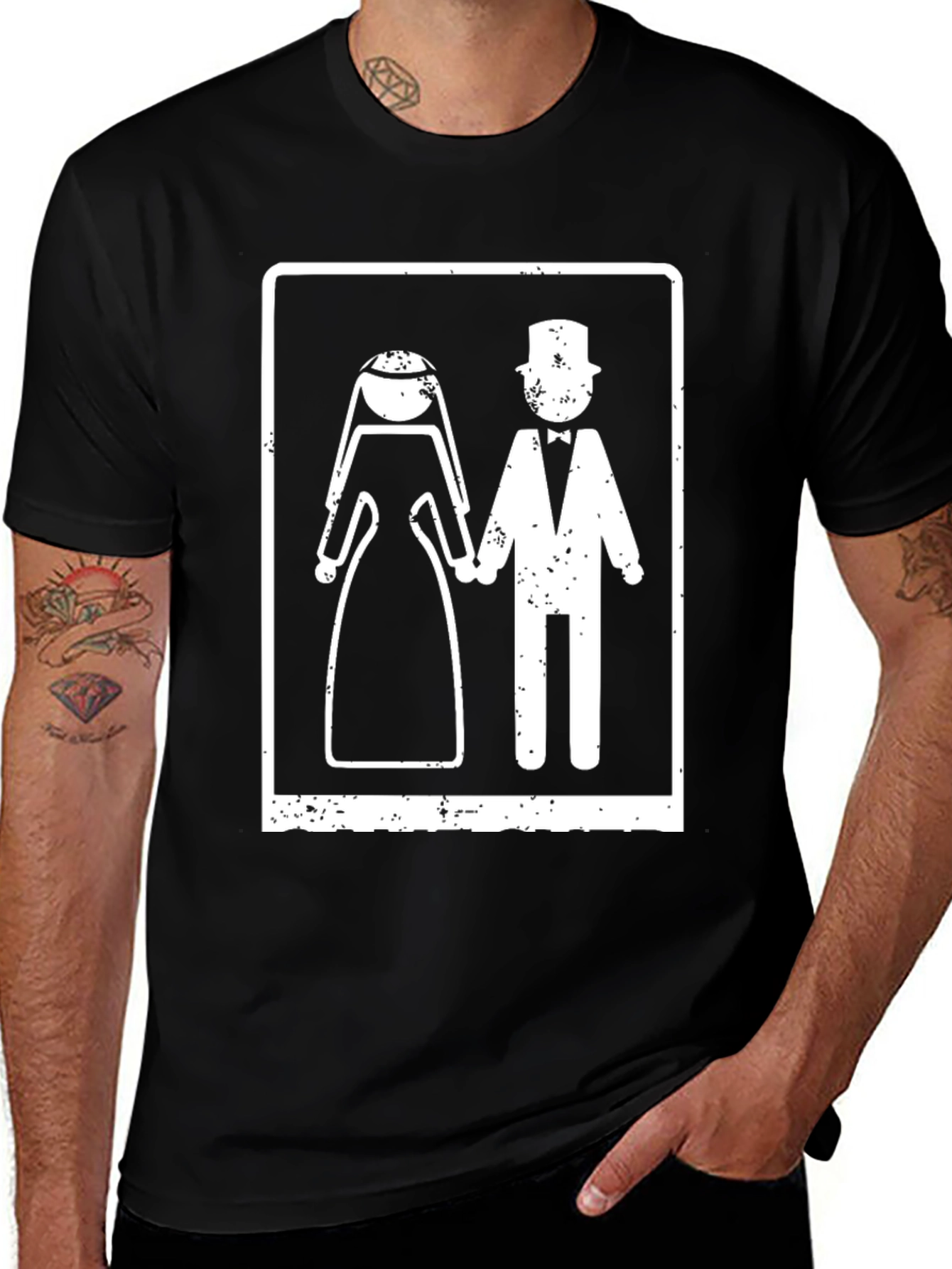 Wedding Couple Graphic Tee - Black Cotton Blend