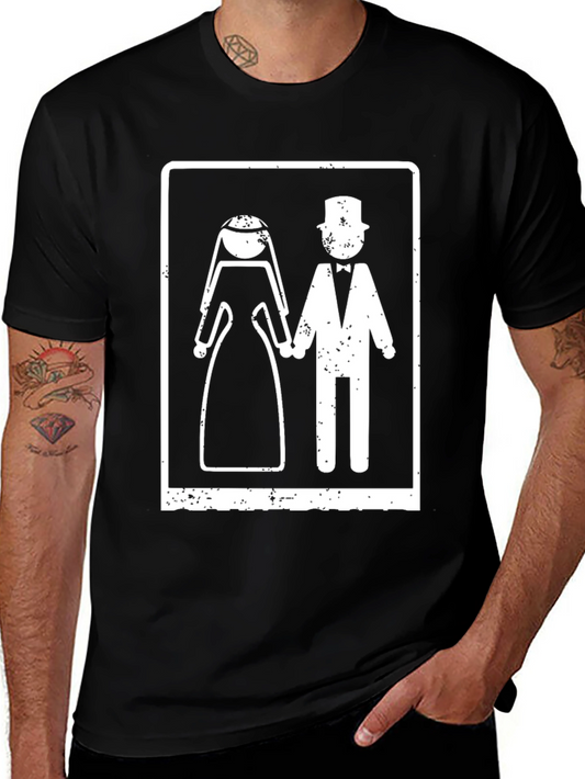 Wedding Couple Graphic Tee - Black Cotton Blend