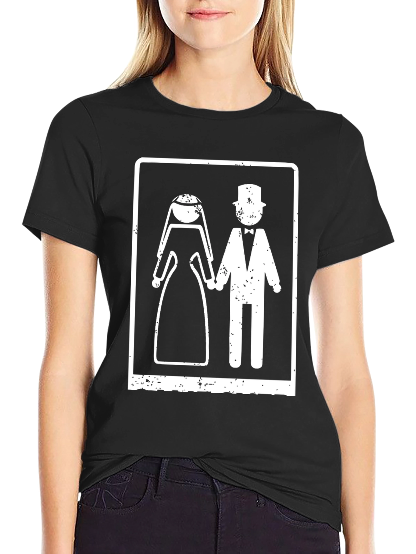 Wedding Couple Graphic Tee - Black Cotton Blend