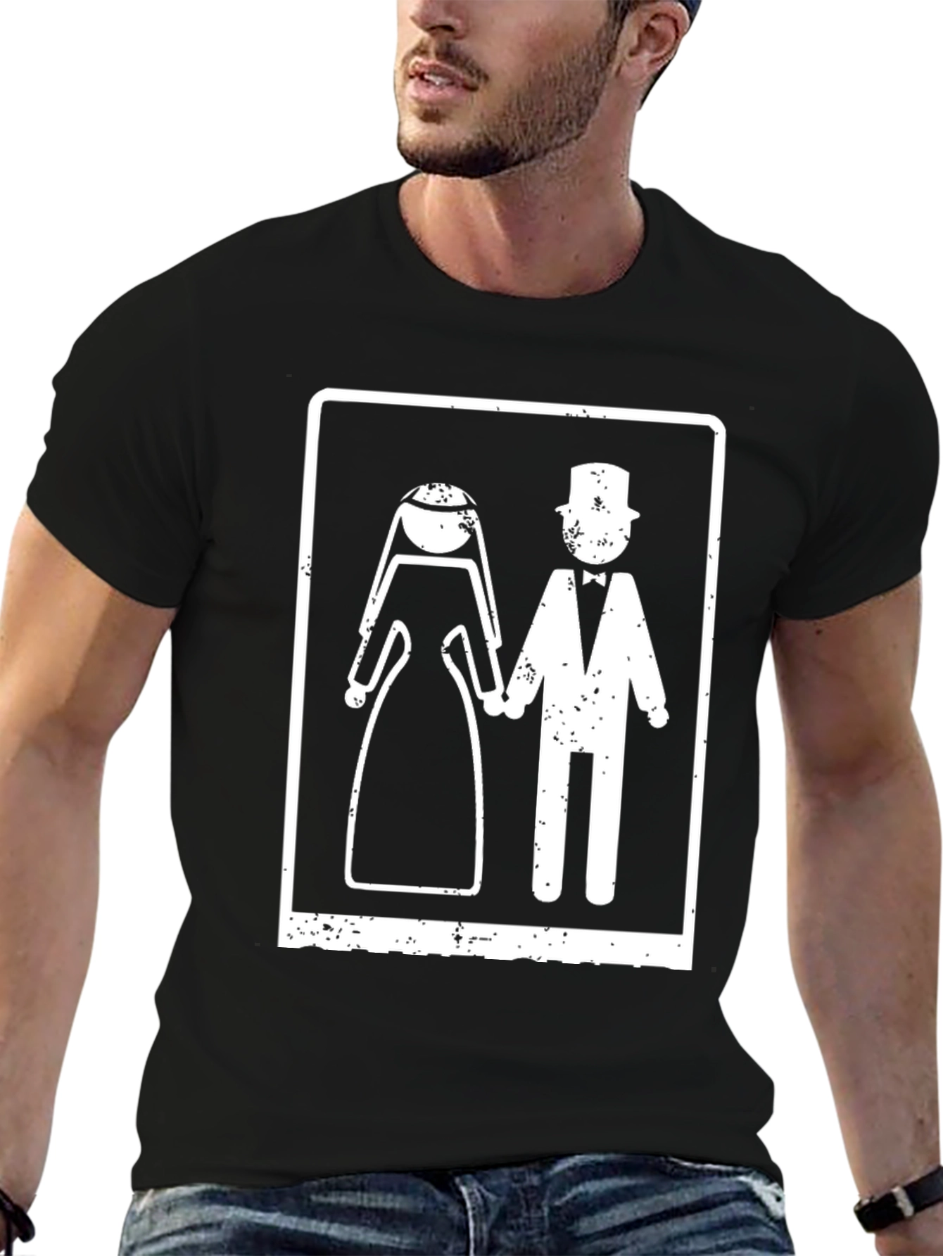 Wedding Couple Graphic Tee - Black Cotton Blend