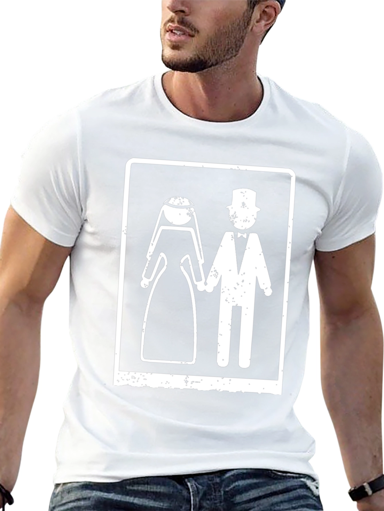 Wedding Couple Graphic Tee - Black Cotton Blend