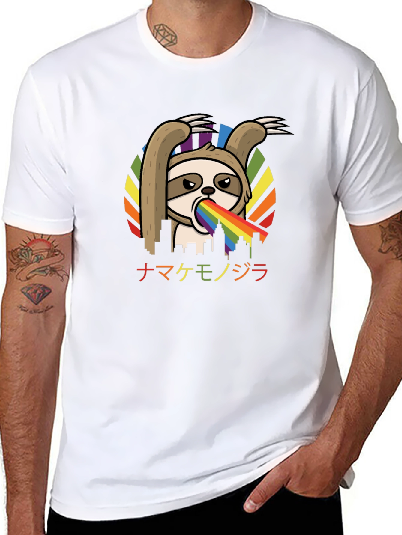 Sloth Rainbow Vomit T-Shirt - Quirky Graphic Tee