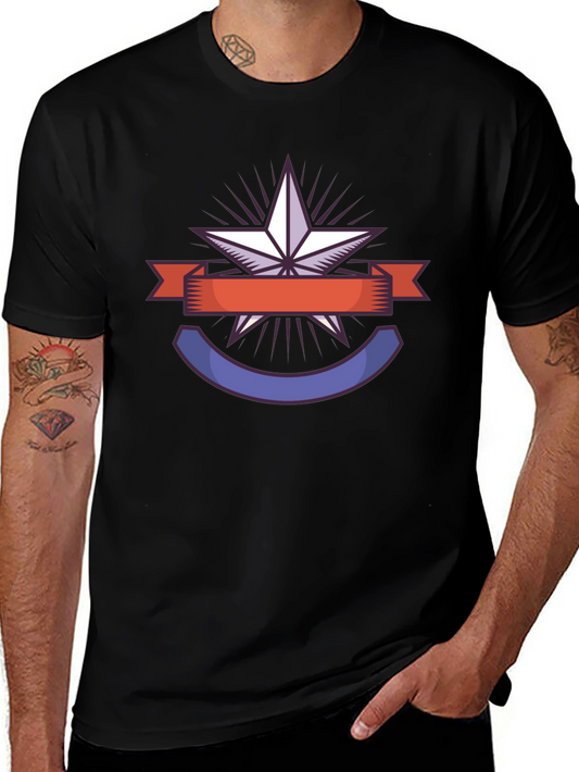 Star Badge Graphic Tee - Black Casual T-Shirt