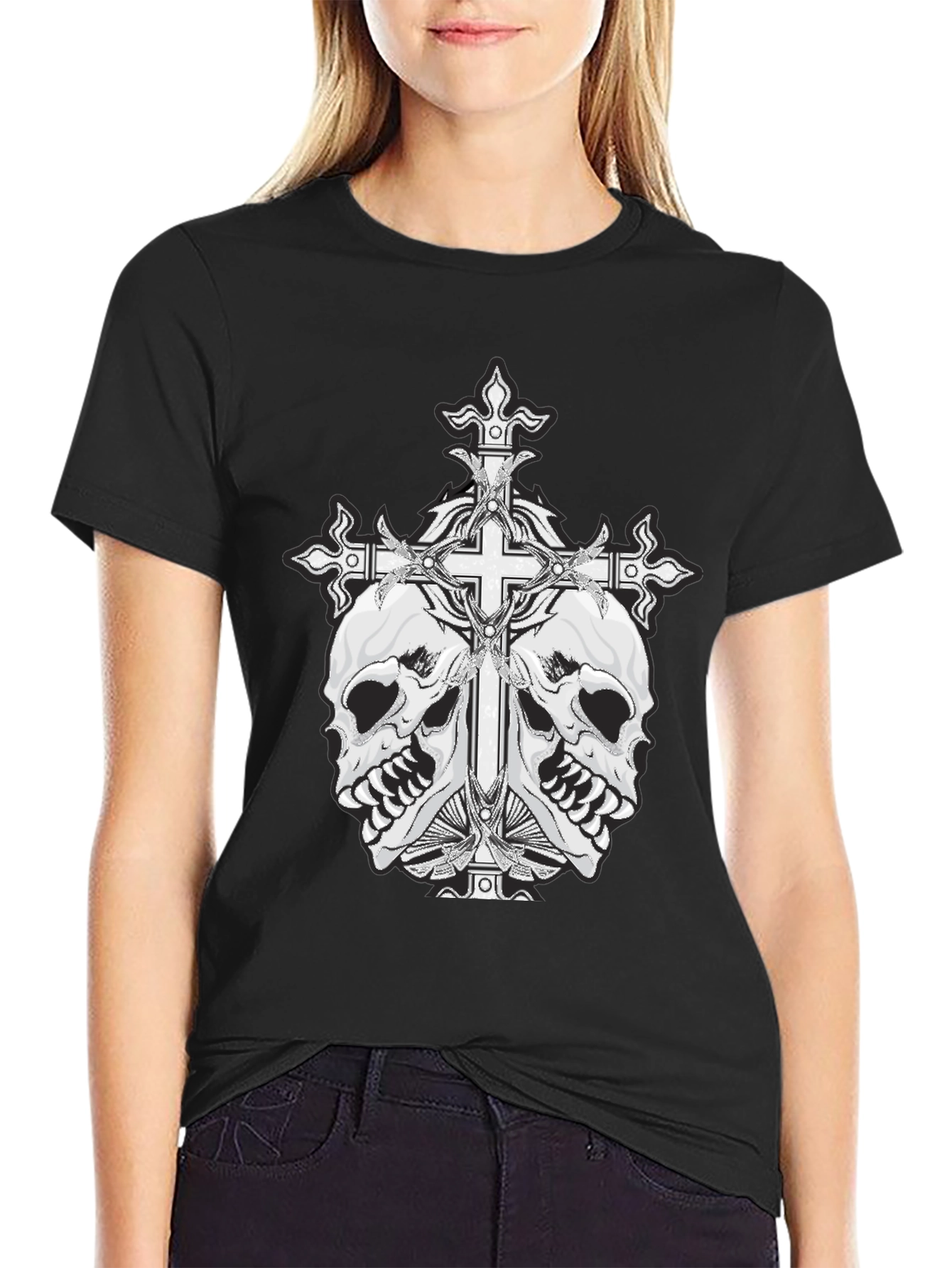Skull & Cross Graphic Tee - Black Cotton Blend