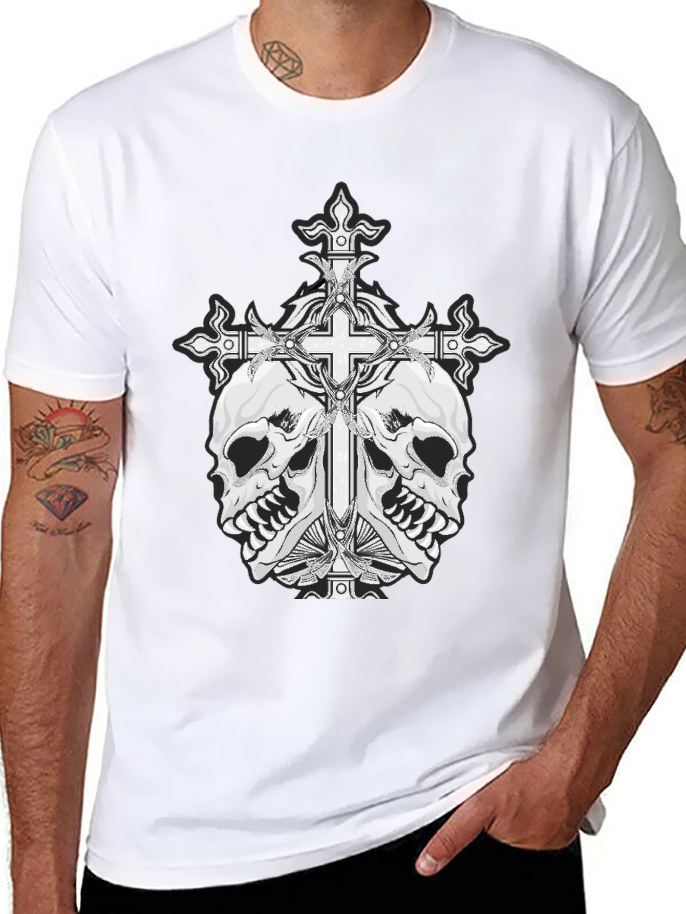 Skull & Cross Graphic Tee - Black Cotton Blend