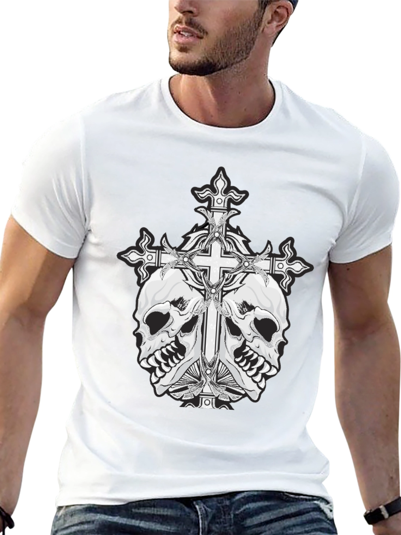 Skull & Cross Graphic Tee - Black Cotton Blend