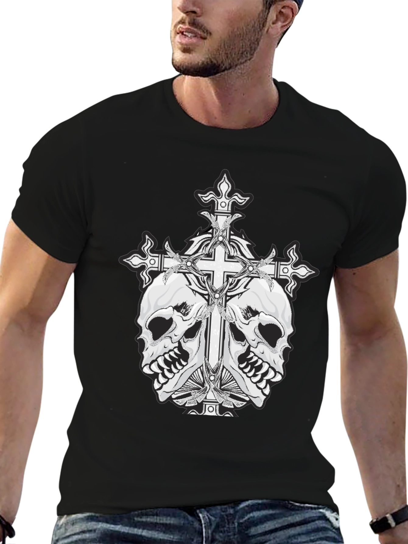 Skull & Cross Graphic Tee - Black Cotton Blend