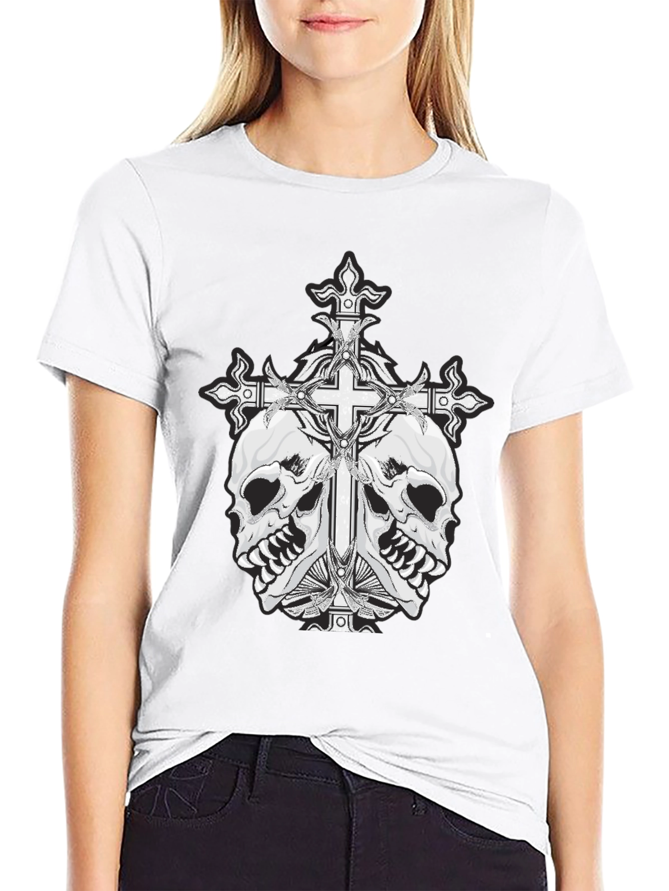 Skull & Cross Graphic Tee - Black Cotton Blend