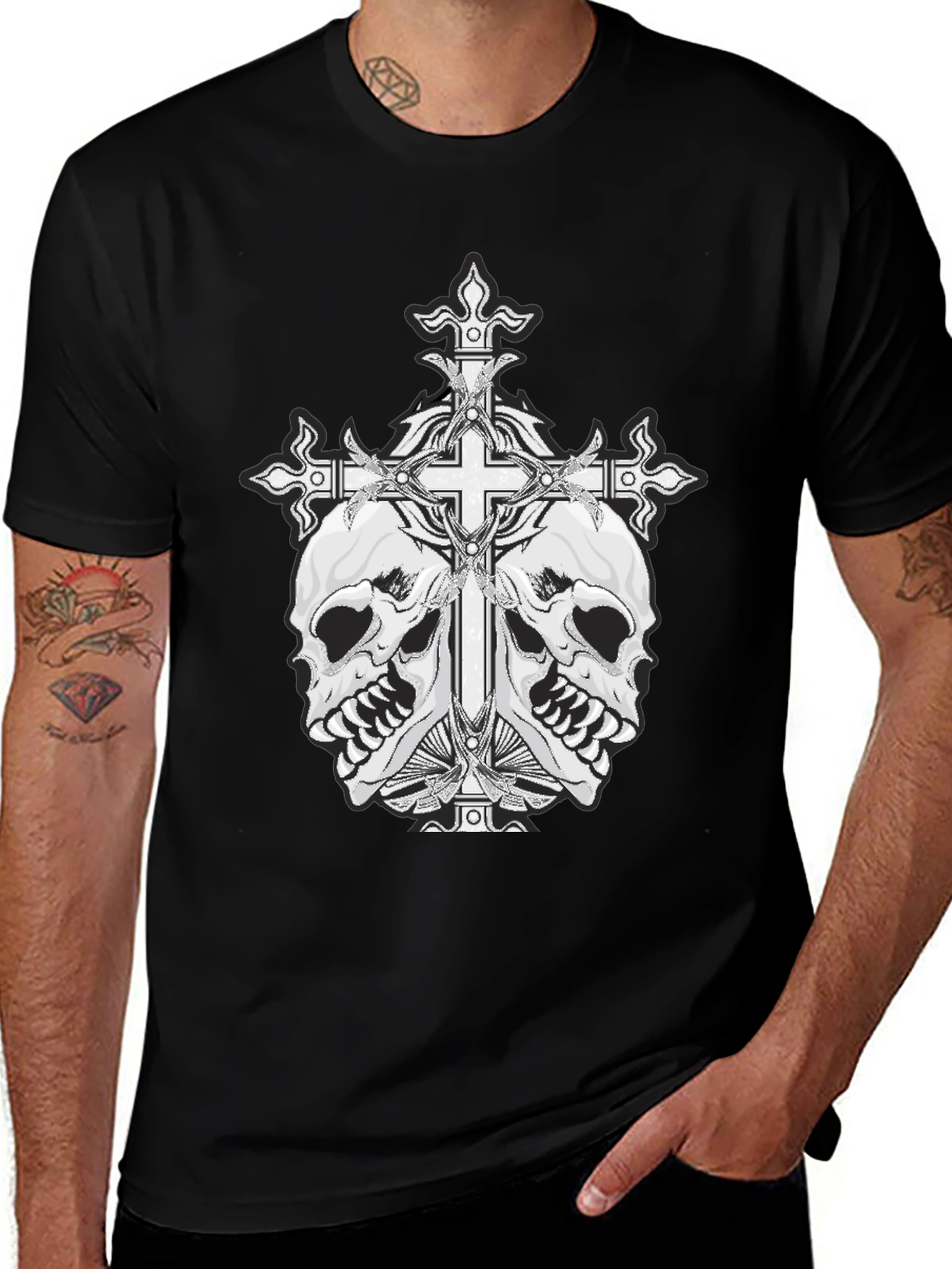 Skull & Cross Graphic Tee - Black Cotton Blend