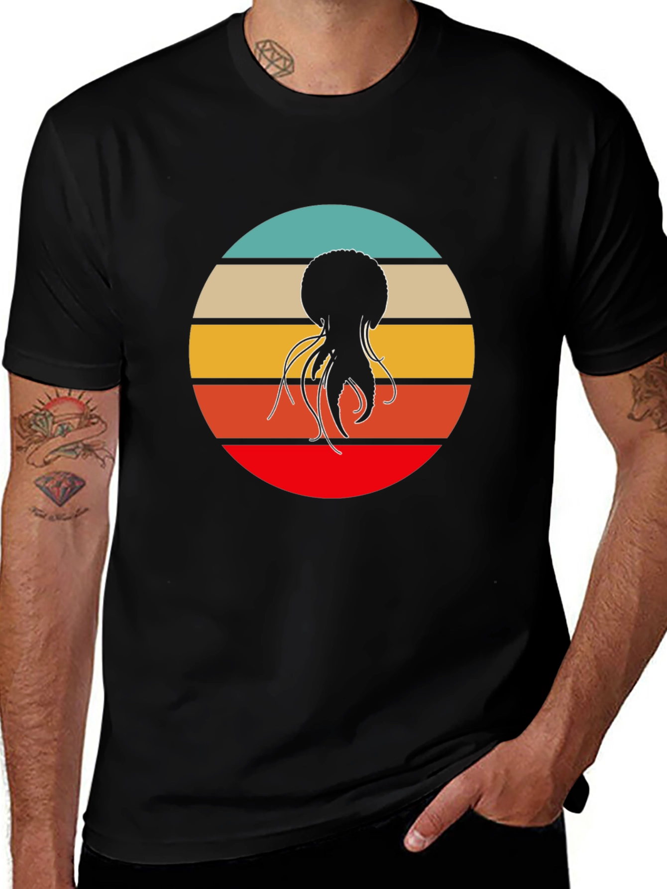 Retro Jellyfish Graphic Tee - Cool Black T-Shirt