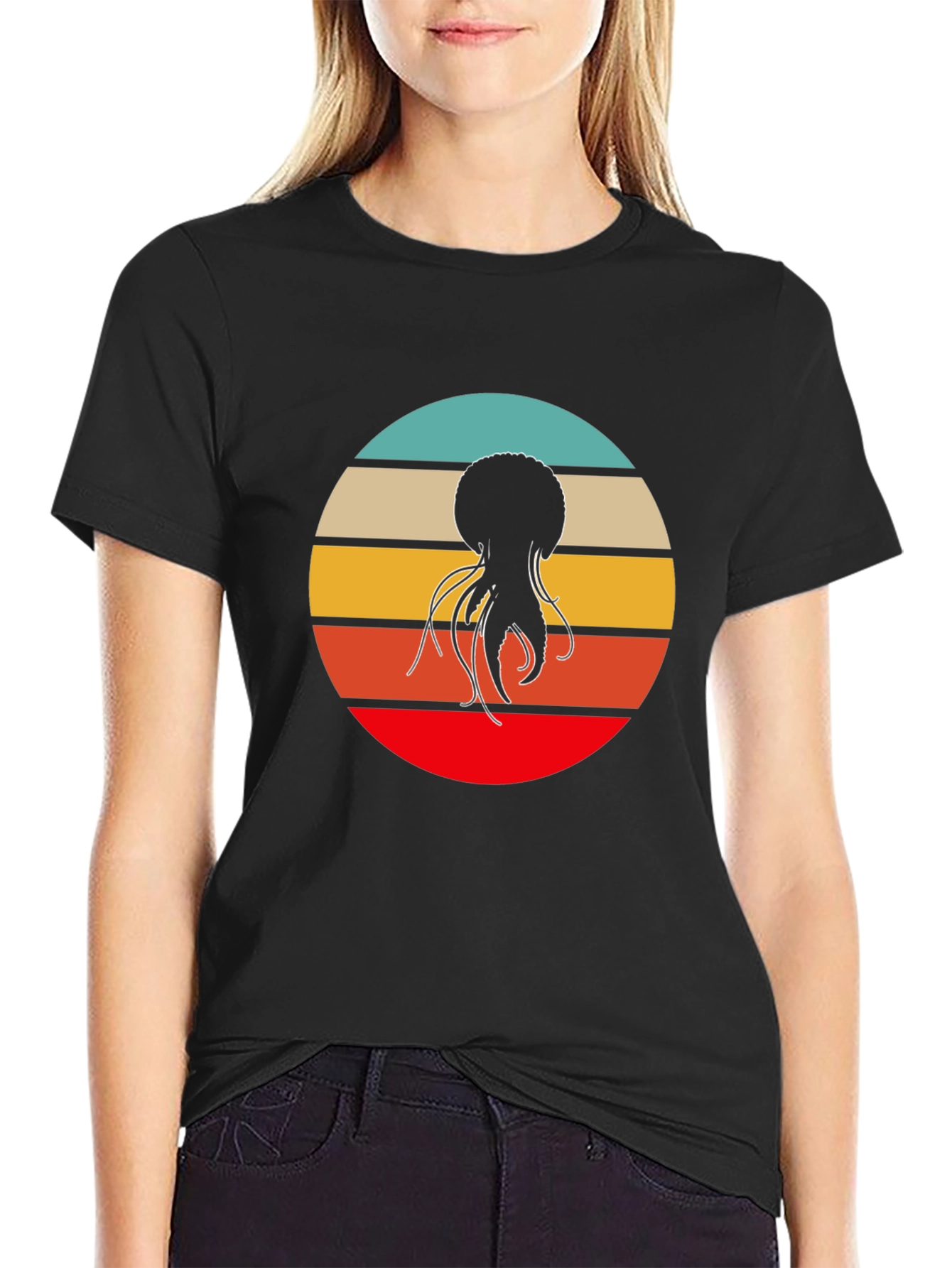 Retro Jellyfish Graphic Tee - Cool Black T-Shirt
