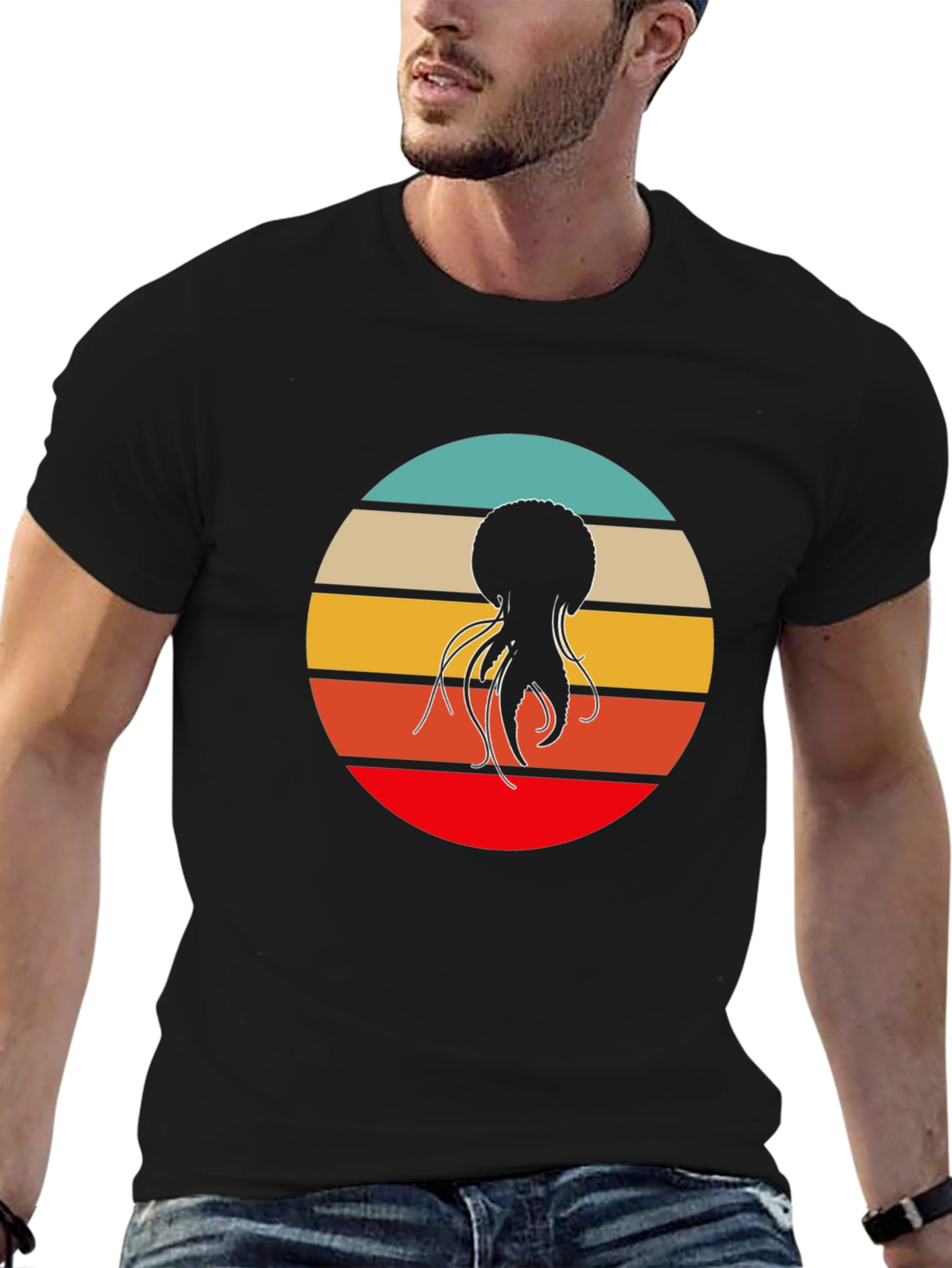 Retro Jellyfish Graphic Tee - Cool Black T-Shirt
