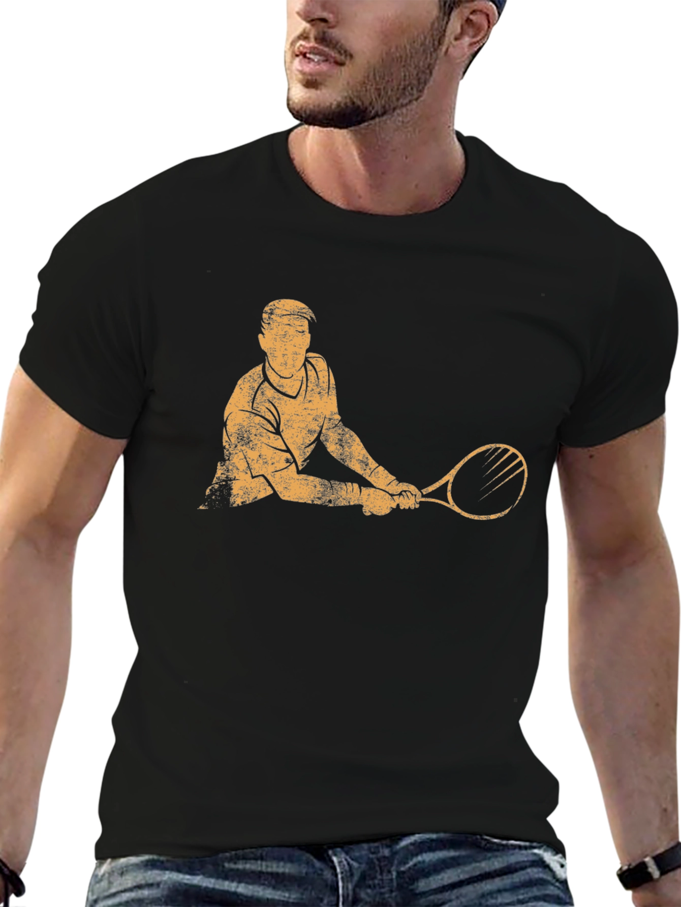 Tennis Player Graphic T-Shirt - Black