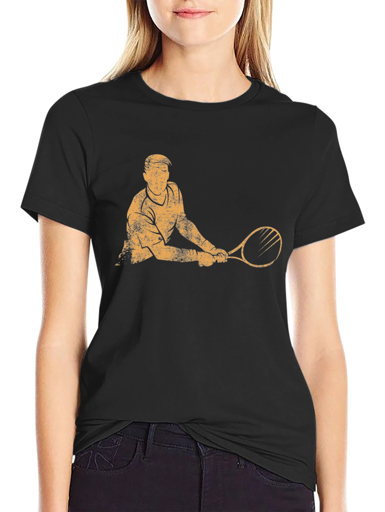 Tennis Player Graphic T-Shirt - Black
