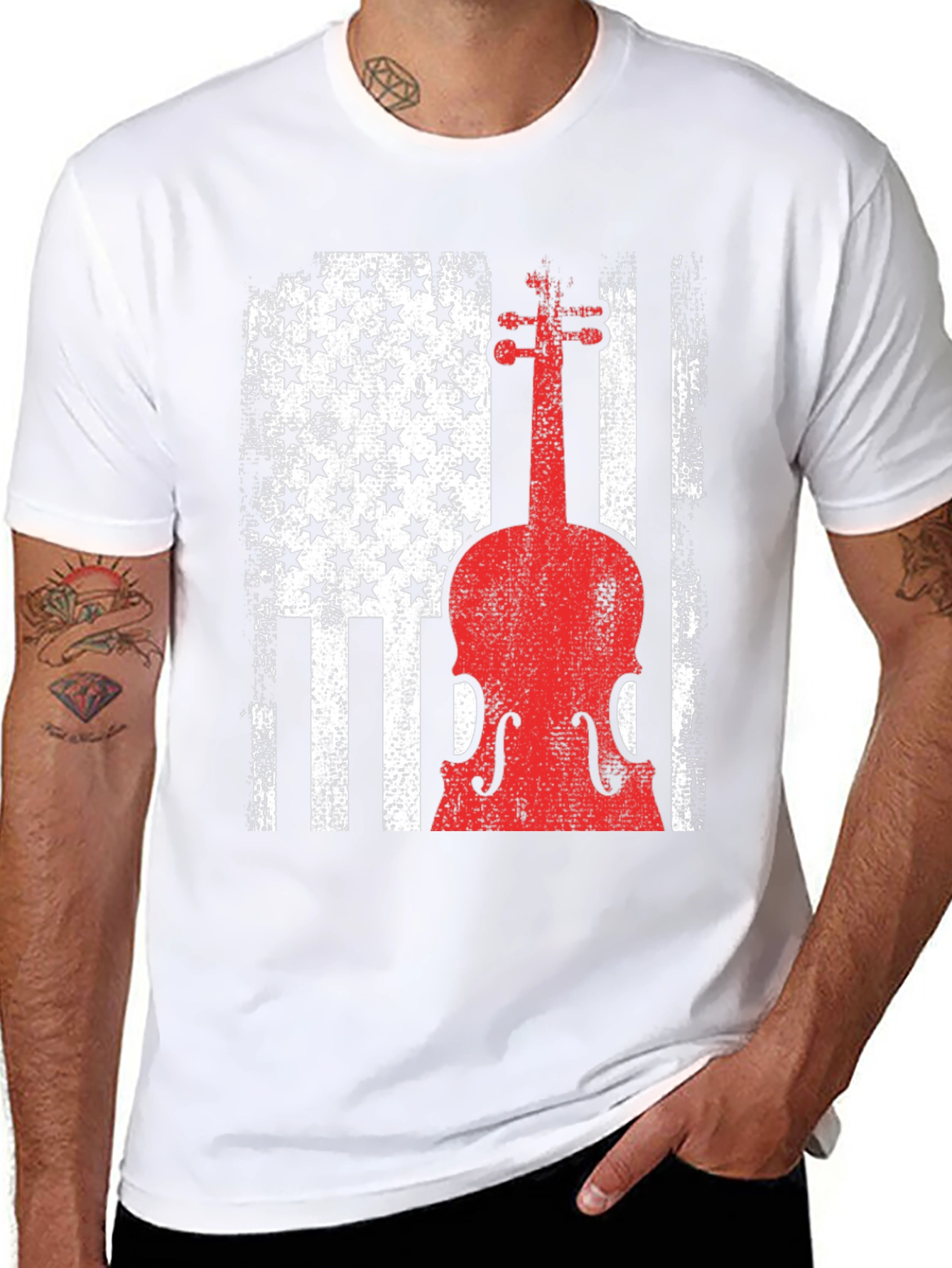 American Flag Violin Graphic T-Shirt