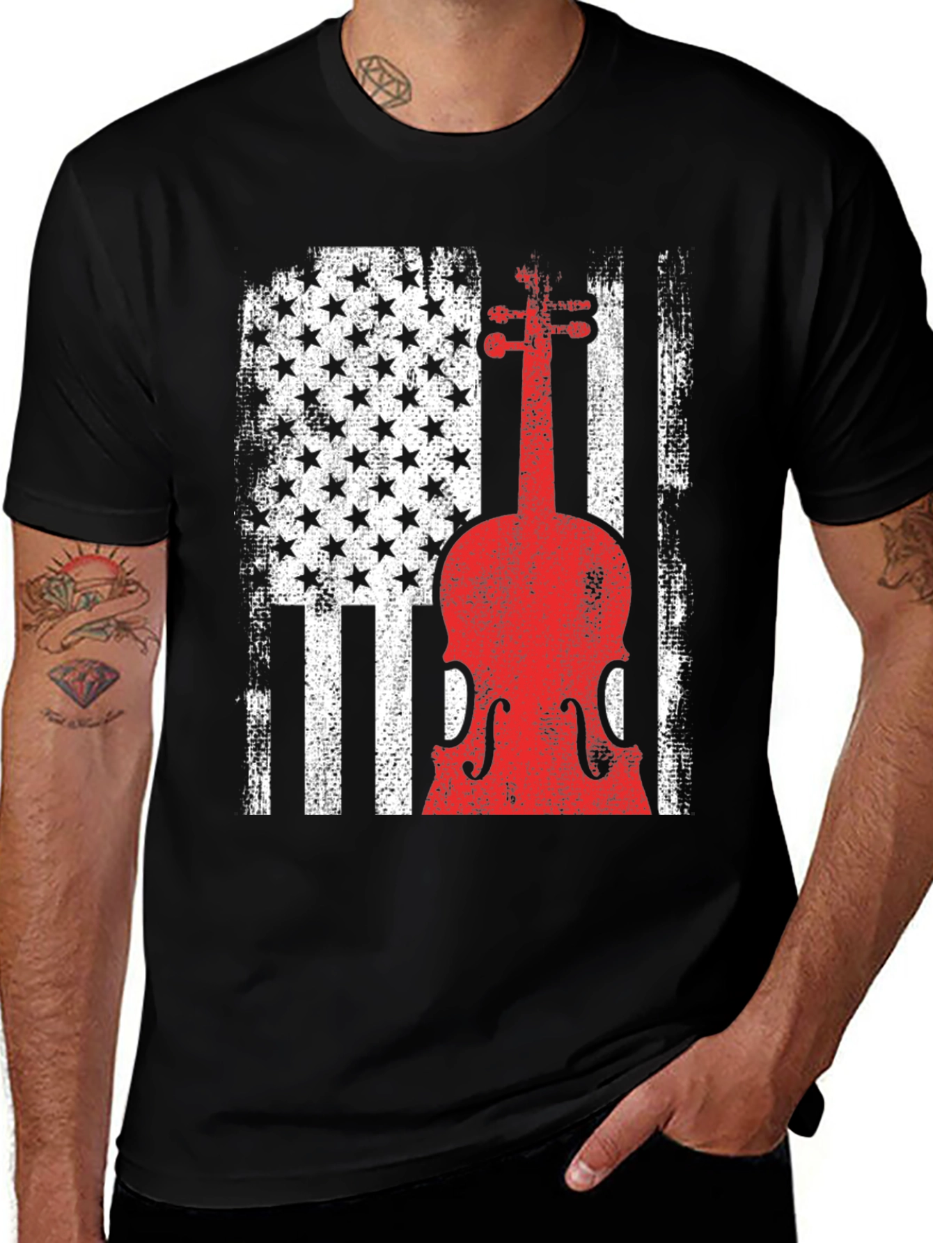 American Flag Violin Graphic T-Shirt