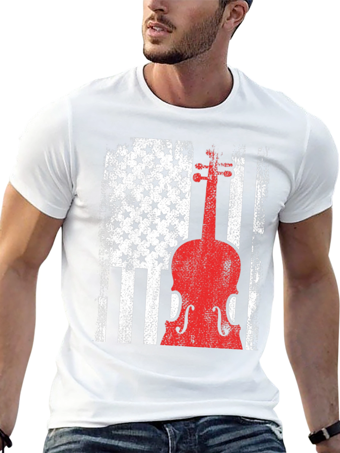 American Flag Violin Graphic T-Shirt