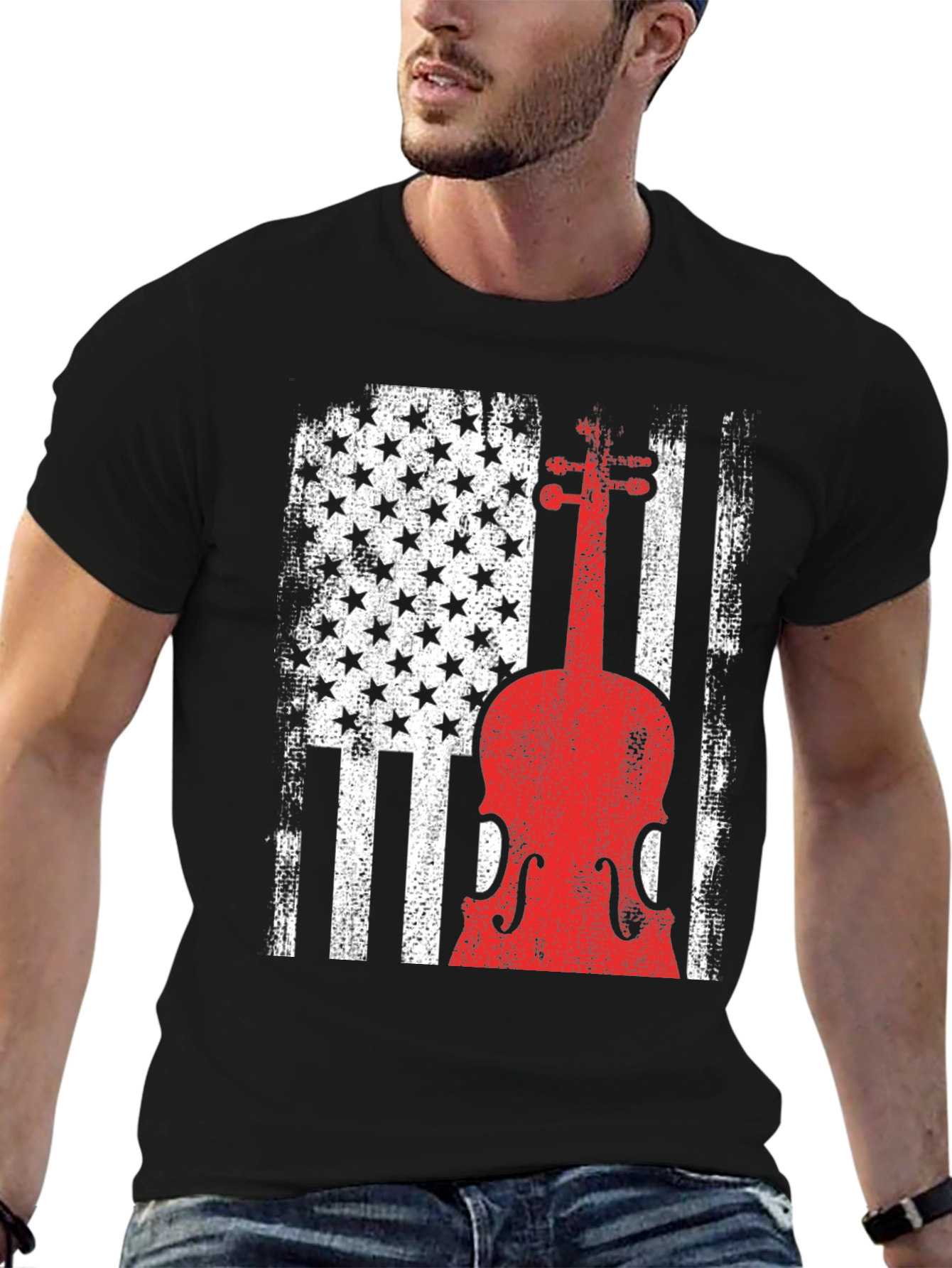 American Flag Violin Graphic T-Shirt