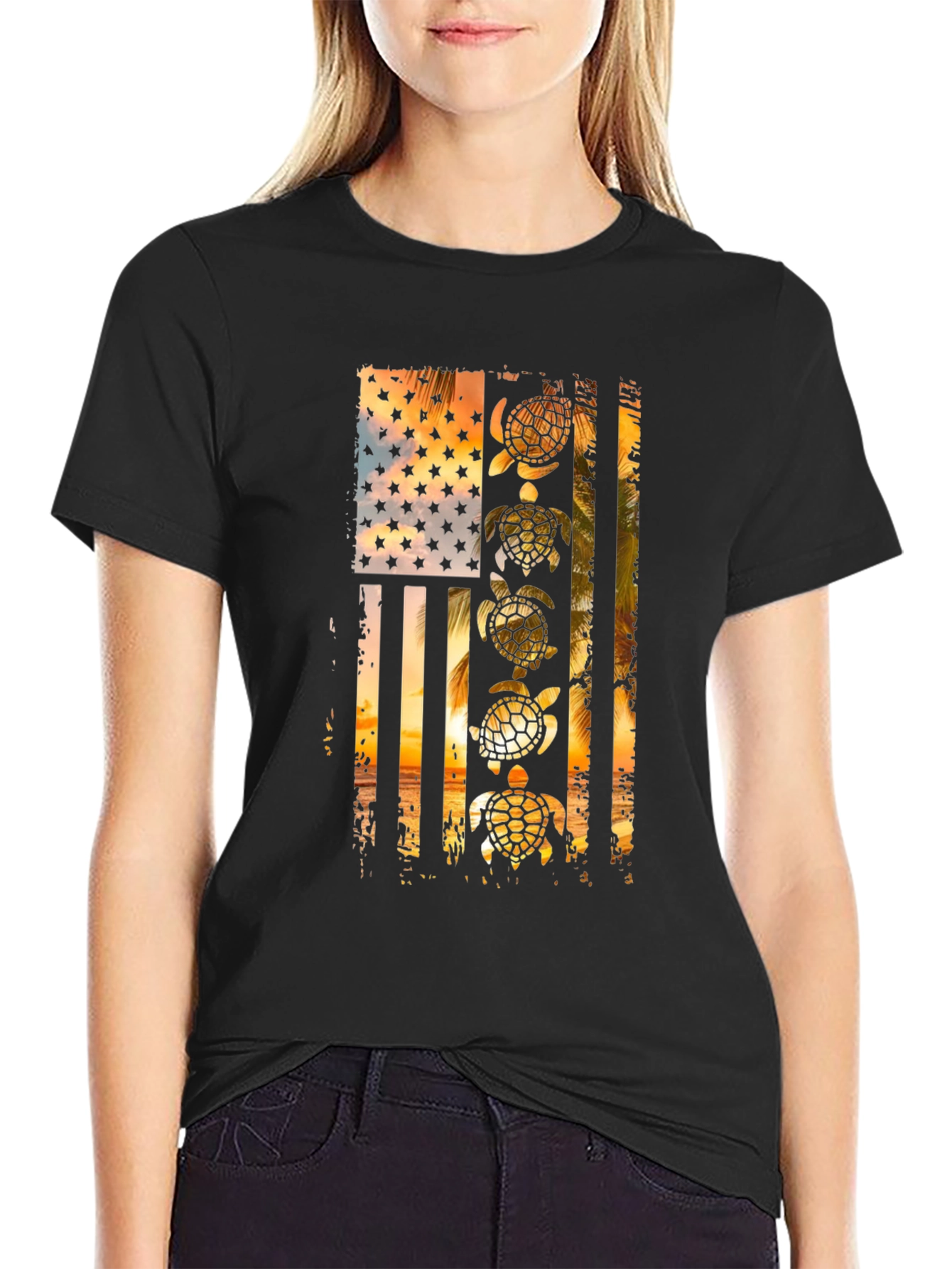 American Flag Sea Turtle Graphic Tee