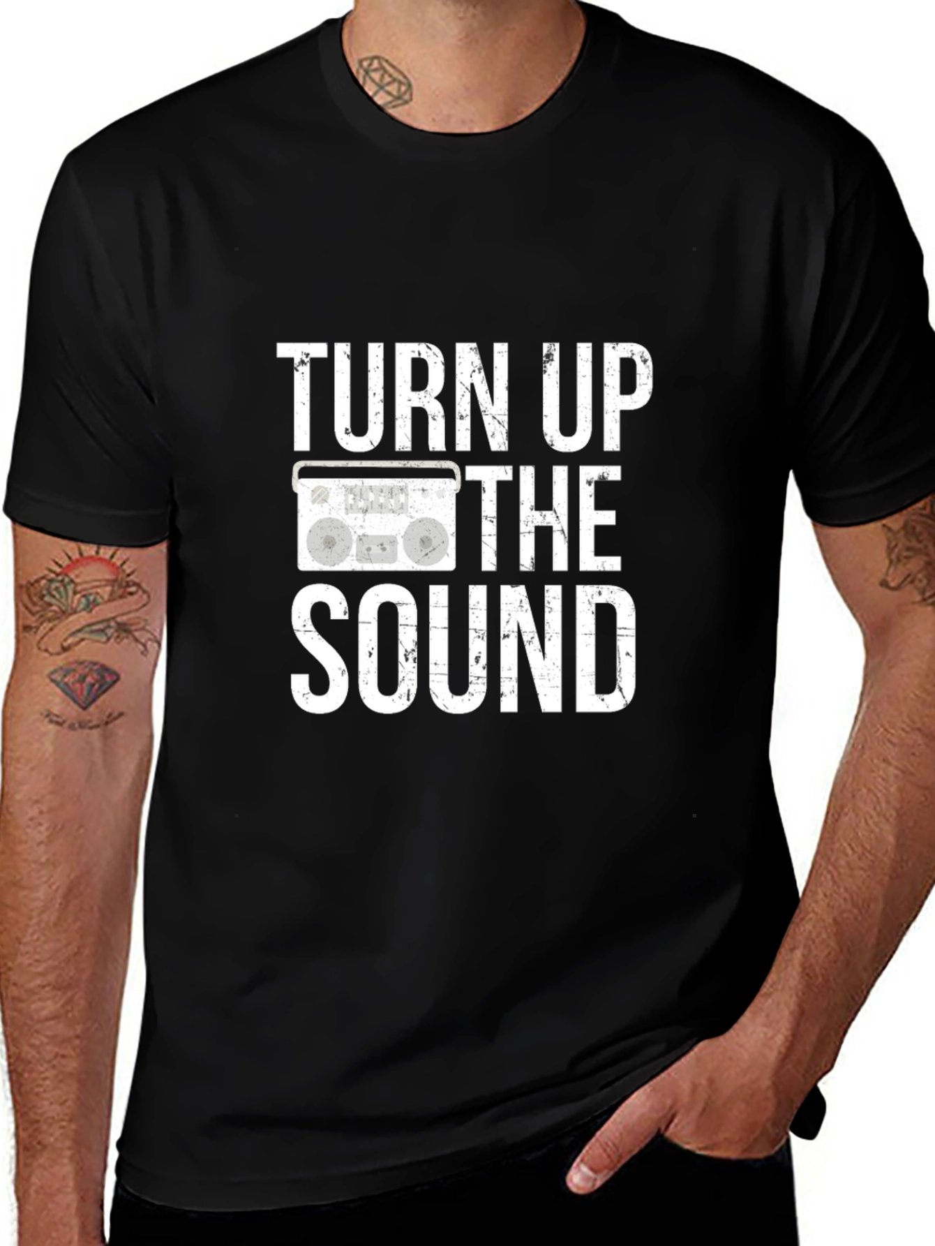 Turn Up The Sound Black Graphic Tee Shirt