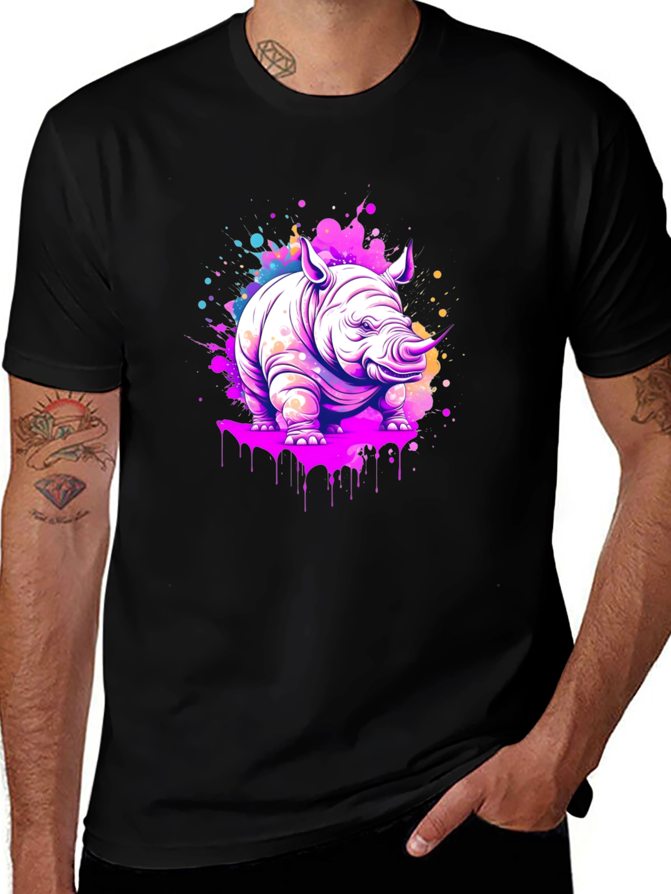 Vibrant Rhino Graphic Tee - Modern Art Style