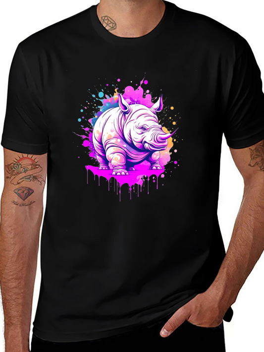 Vibrant Rhino Graphic Tee - Modern Art Style