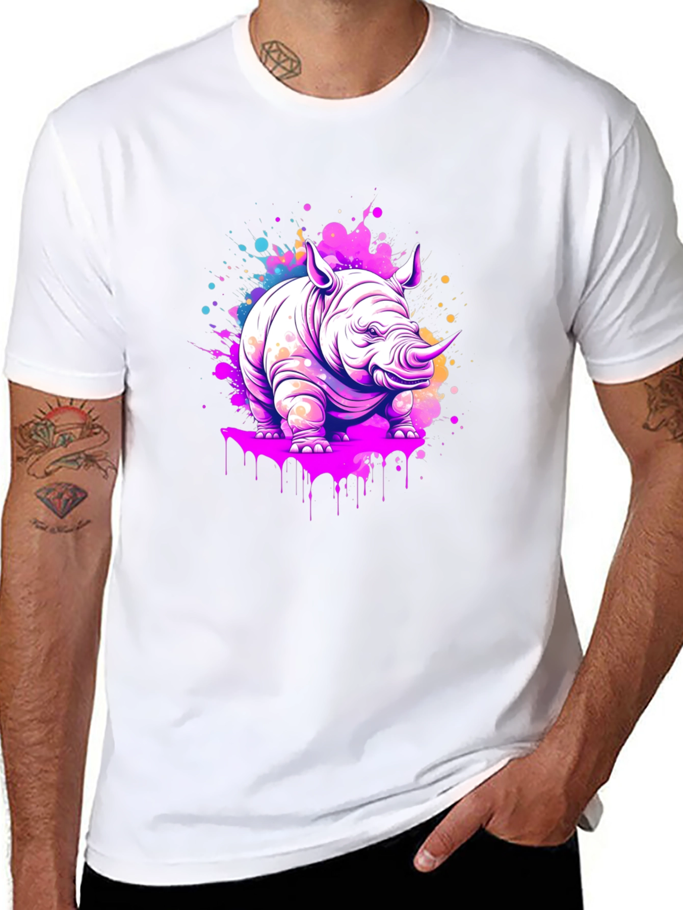 Vibrant Rhino Graphic Tee - Modern Art Style