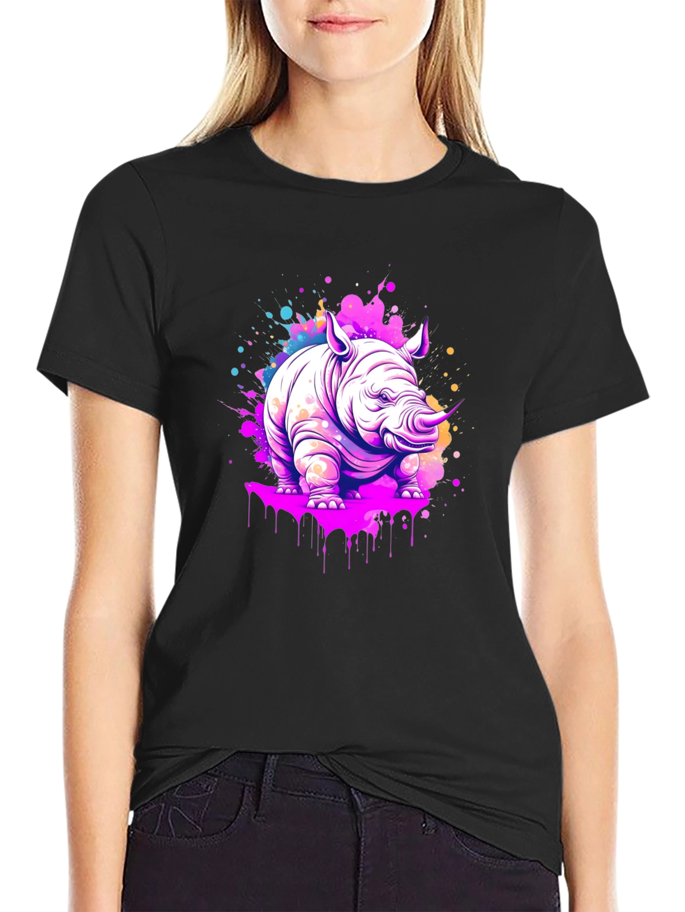 Vibrant Rhino Graphic Tee - Modern Art Style