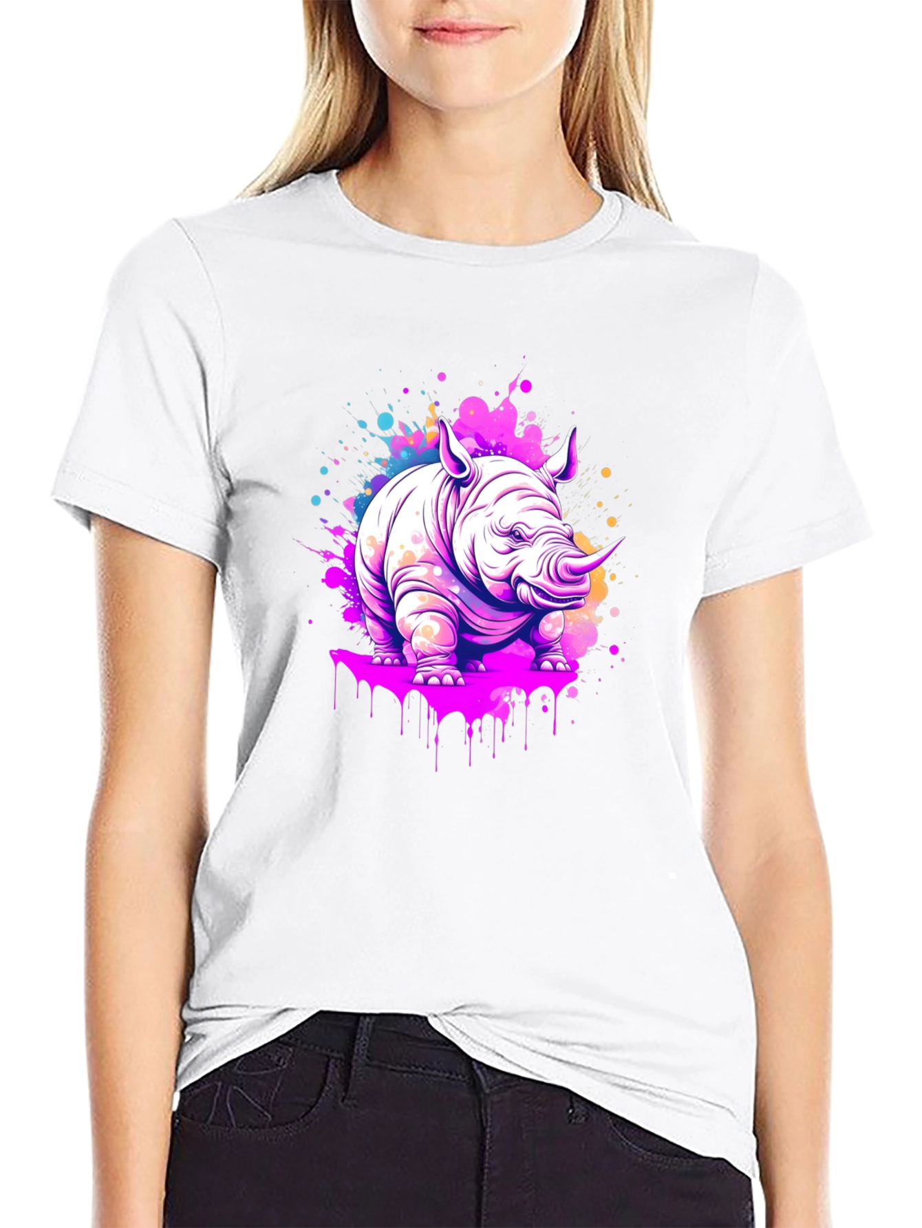 Vibrant Rhino Graphic Tee - Modern Art Style