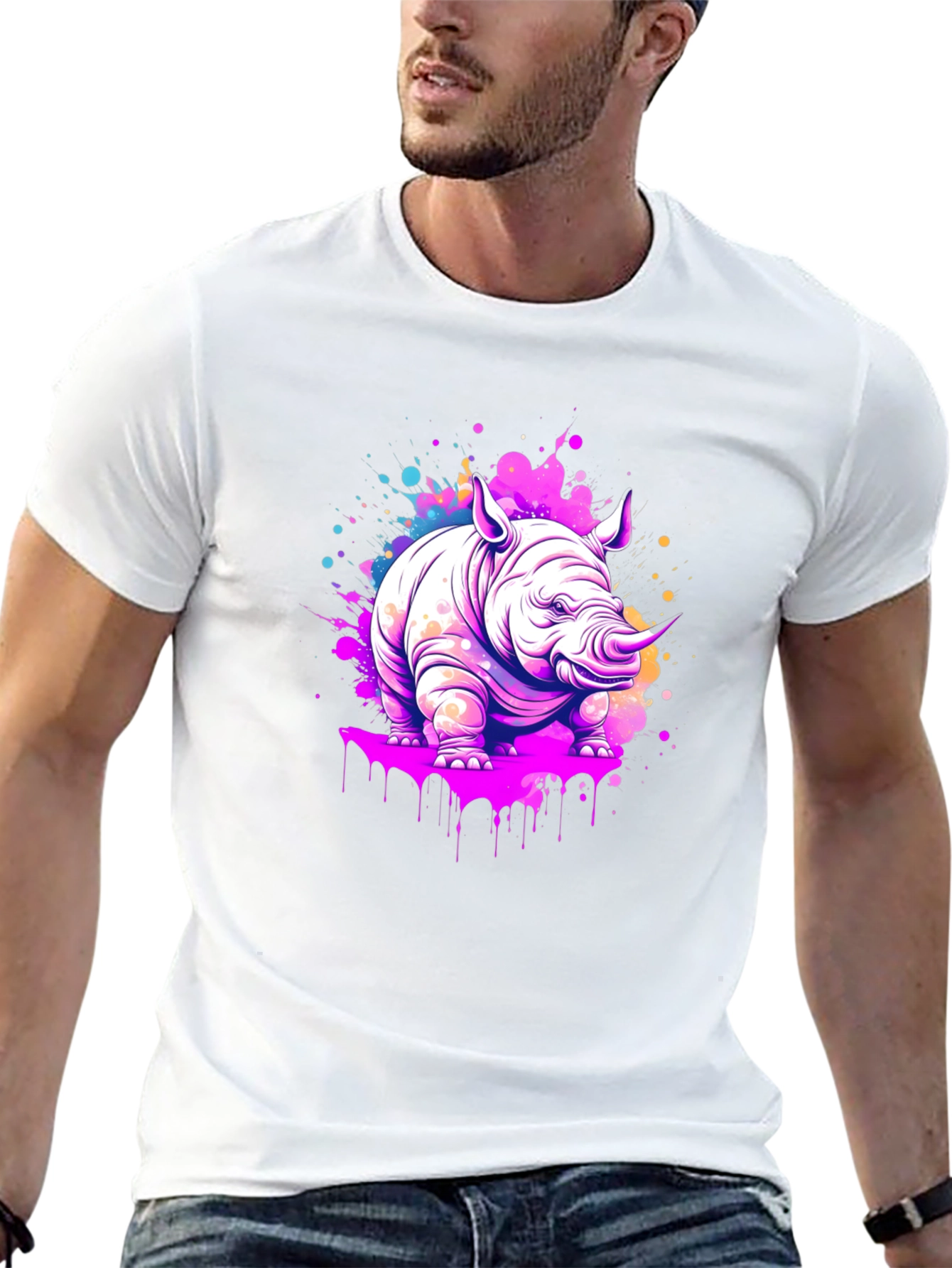 Vibrant Rhino Graphic Tee - Modern Art Style