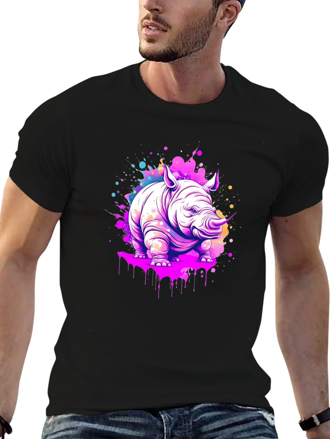 Vibrant Rhino Graphic Tee - Modern Art Style