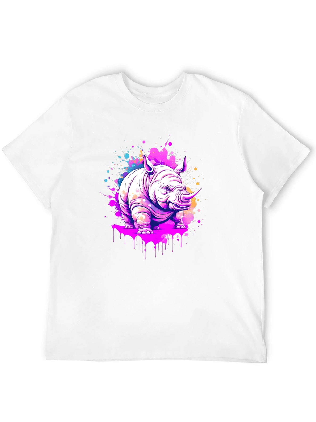 Vibrant Rhino Graphic Tee - Modern Art Style