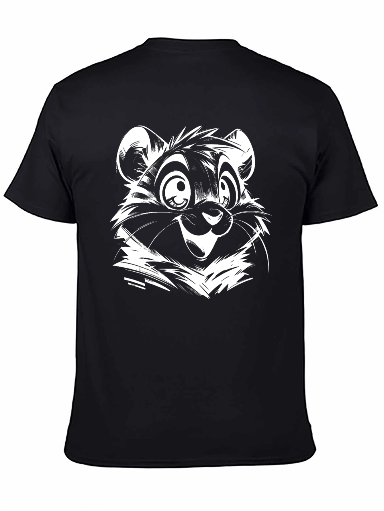 Cartoon Bear Graphic Tee - Black Cotton Casual Shirt
