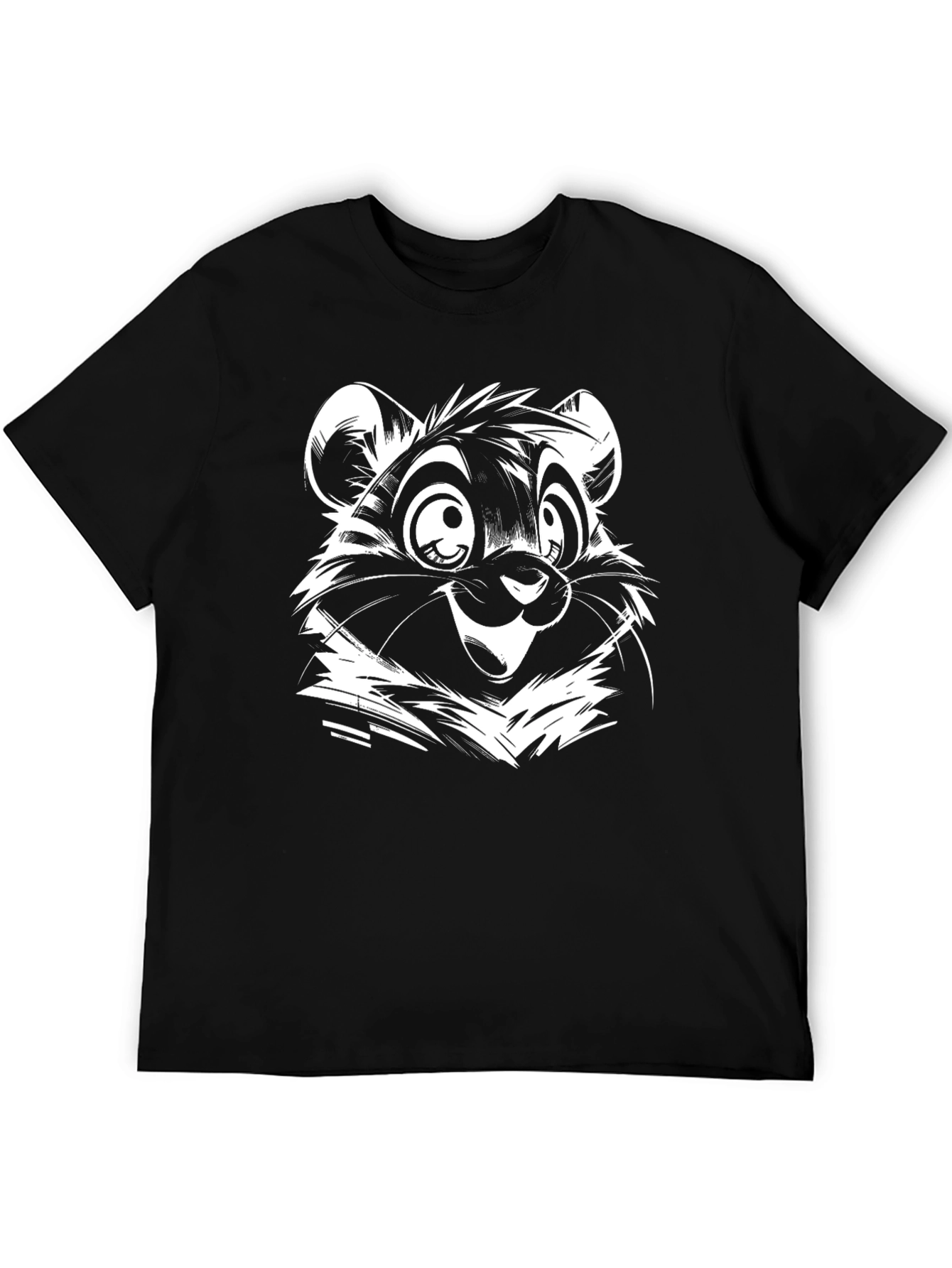 Cartoon Bear Graphic Tee - Black Cotton Casual Shirt