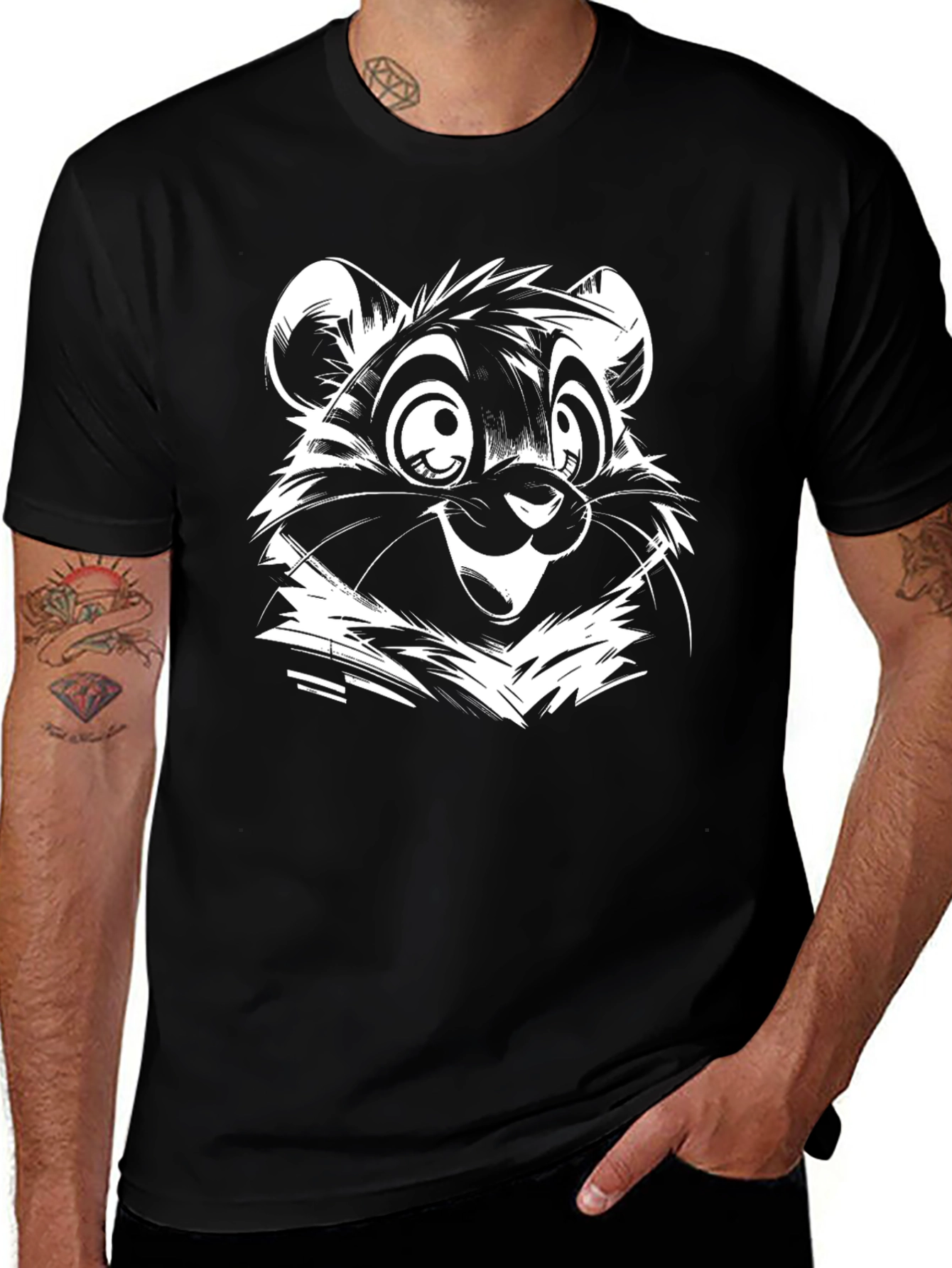 Cartoon Bear Graphic Tee - Black Cotton Casual Shirt