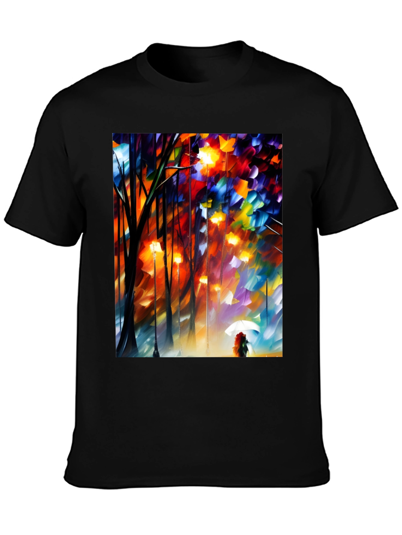 Artistic Autumn Rain T-Shirt - Expressive Palette Knife Design