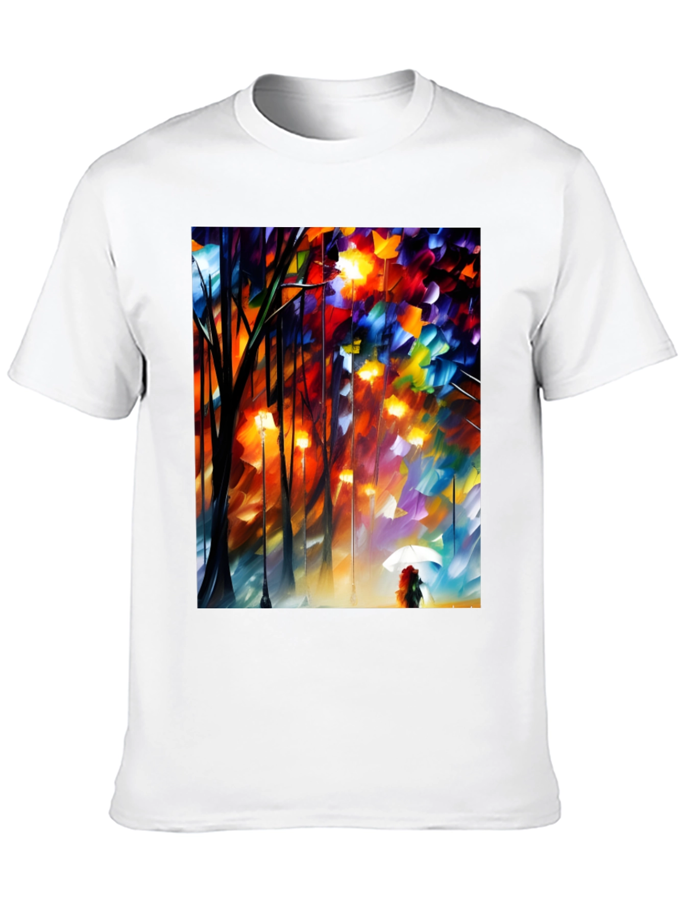 Artistic Autumn Rain T-Shirt - Expressive Palette Knife Design