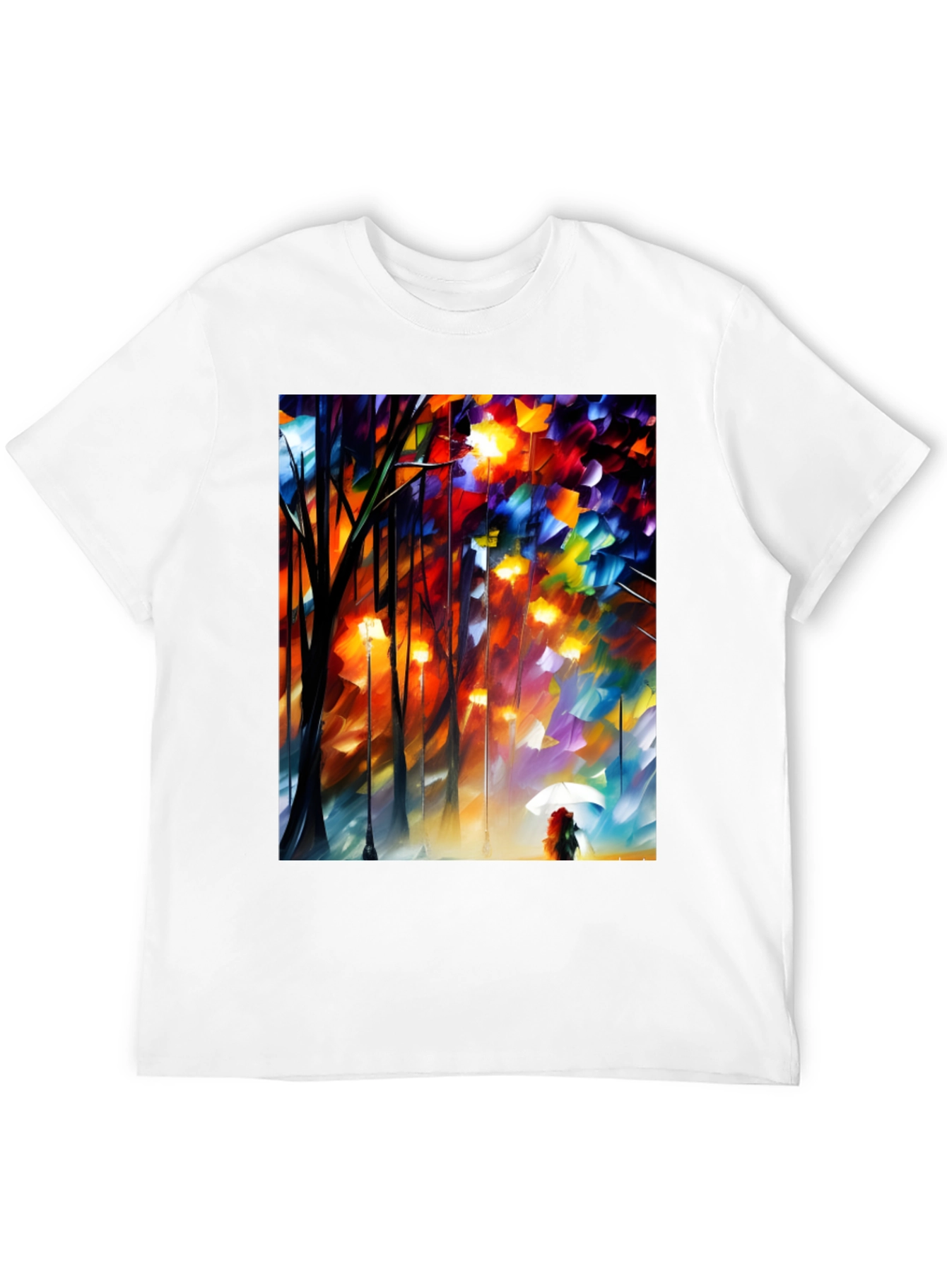 Artistic Autumn Rain T-Shirt - Expressive Palette Knife Design