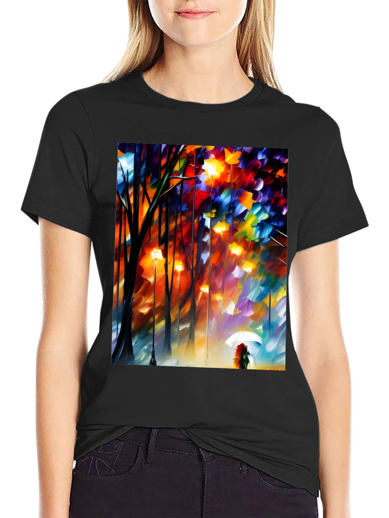 Artistic Autumn Rain T-Shirt - Expressive Palette Knife Design