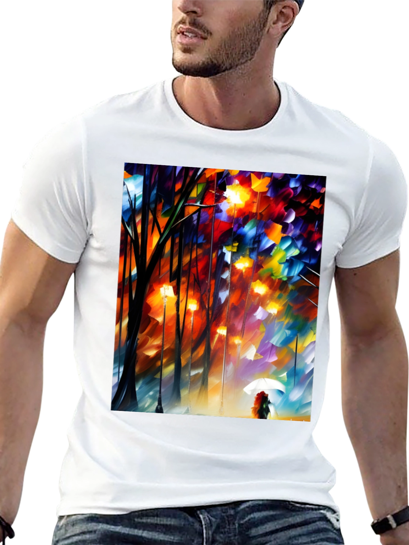 Artistic Autumn Rain T-Shirt - Expressive Palette Knife Design