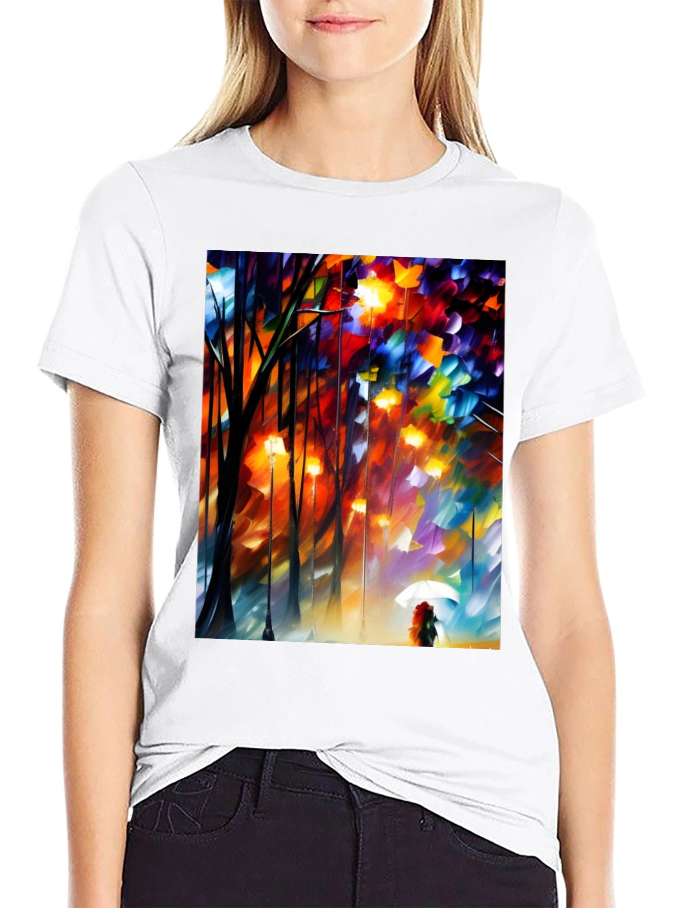 Artistic Autumn Rain T-Shirt - Expressive Palette Knife Design